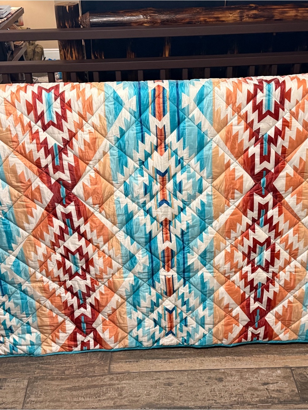 Pendleton Turquoise Coral Rust Geometric Quilted Throw